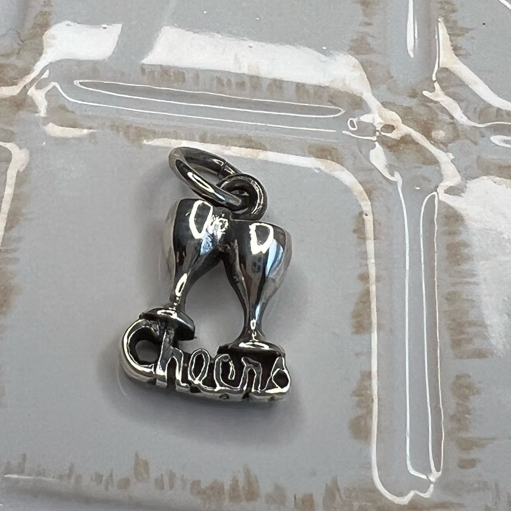 Vintage Cheers Champagne Glasses Charm Pendant Sterling Silver NOS - Picture 2 of 4